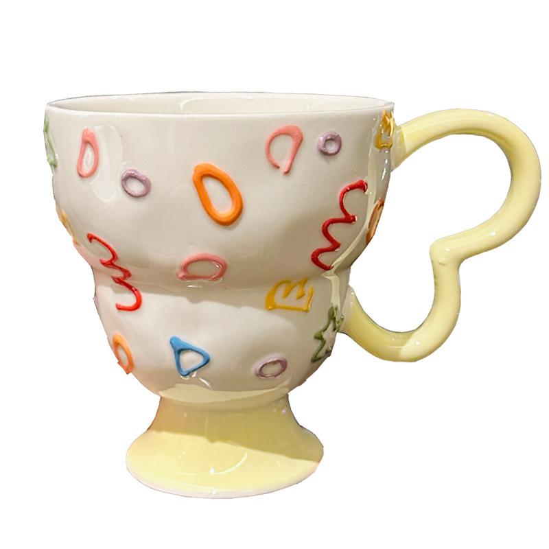 Creative Embossed Letter Crown Goblet Niche Design Ceramic Mug Office Coffee Cup Souvenir