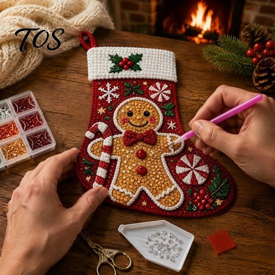 Parent Child Crafting Kits DIY Rhinestone Painting Christmas Stocking Kit, 6 Festive Patterns Crafts with Resin Handmade Gifts for Friends Drills And
