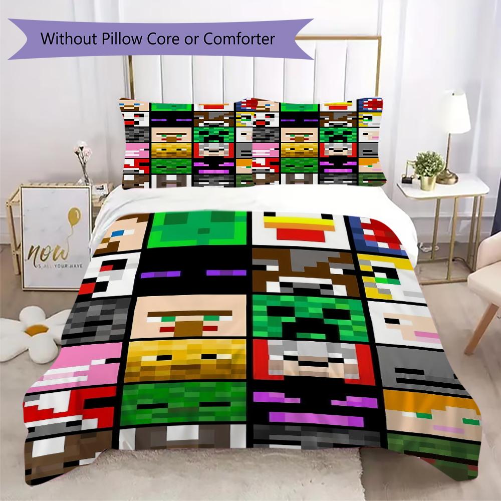 Minecraft Pixel Character Heads Bedding 1 Duvet Cover 2 Pillowcase Without Core Without Core Soft And Comfortable Christmas Birthday Gift