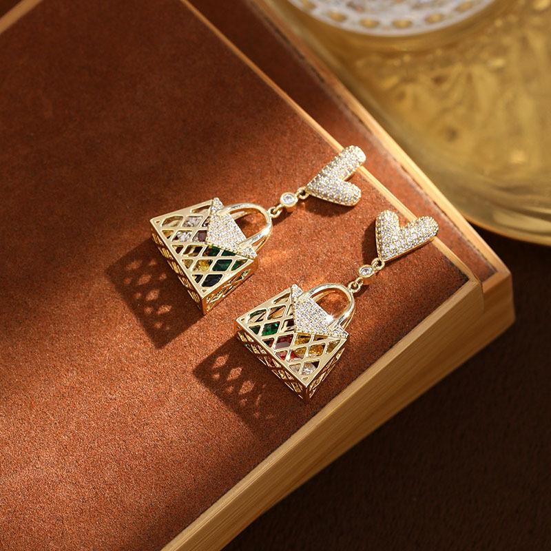 Zircon handbag pendant earrings niche design stud earrings high-end fashion personalized earrings
