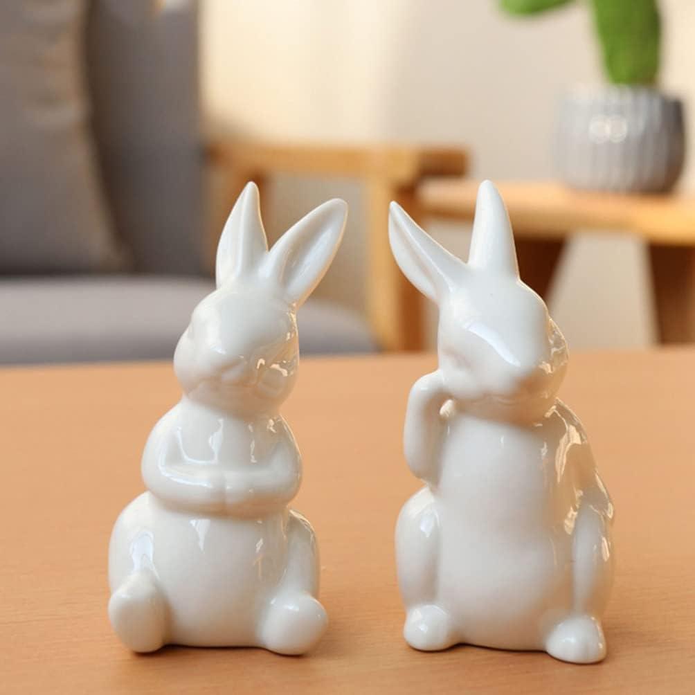 Happyyami Garden Bunny Figurines Landscape Bunnies Decoration 3Pcs Ceramic Bunny Rabbit Figurine Easter White Bunny Figurines Mini Tabletop Rabbit