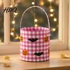 Trick or Treat Bags Halloween Bucket Basket for Kids Boys Girls Plaid Pumpkin Fall Festival Decorations Bat Ghost Candy Tote Bag with Handle