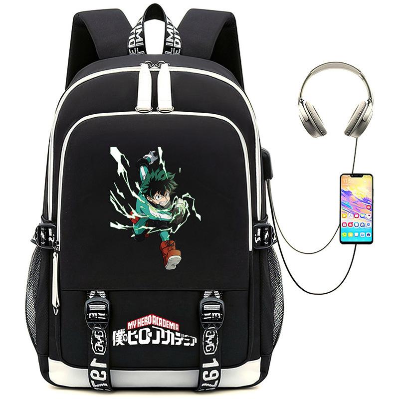 New Riman, My Hero Academy Printed Backpack Large Capacity Student School Bag USB Computer Bag