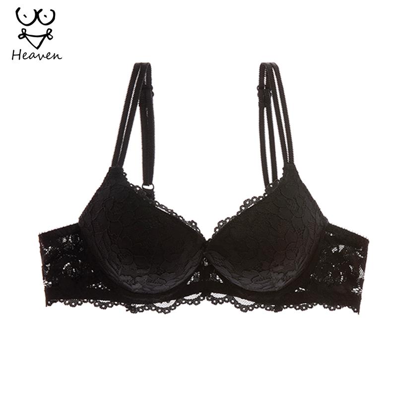 Sexy Push Up Bra Deep V Brassiere Thick Cotton Women Underwear Lace Purple Embroidery Flowers Lingerie