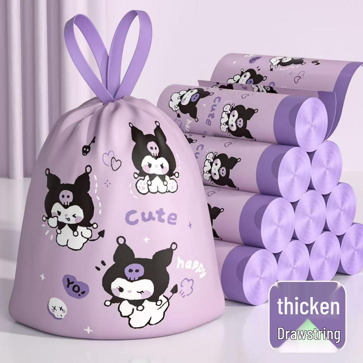Biodegradable Cartoon Two Squirrels Drawstring Garbage Bags, Thick & Tear-Resistant, Hand-Held, Perforated Roll for Home Use
