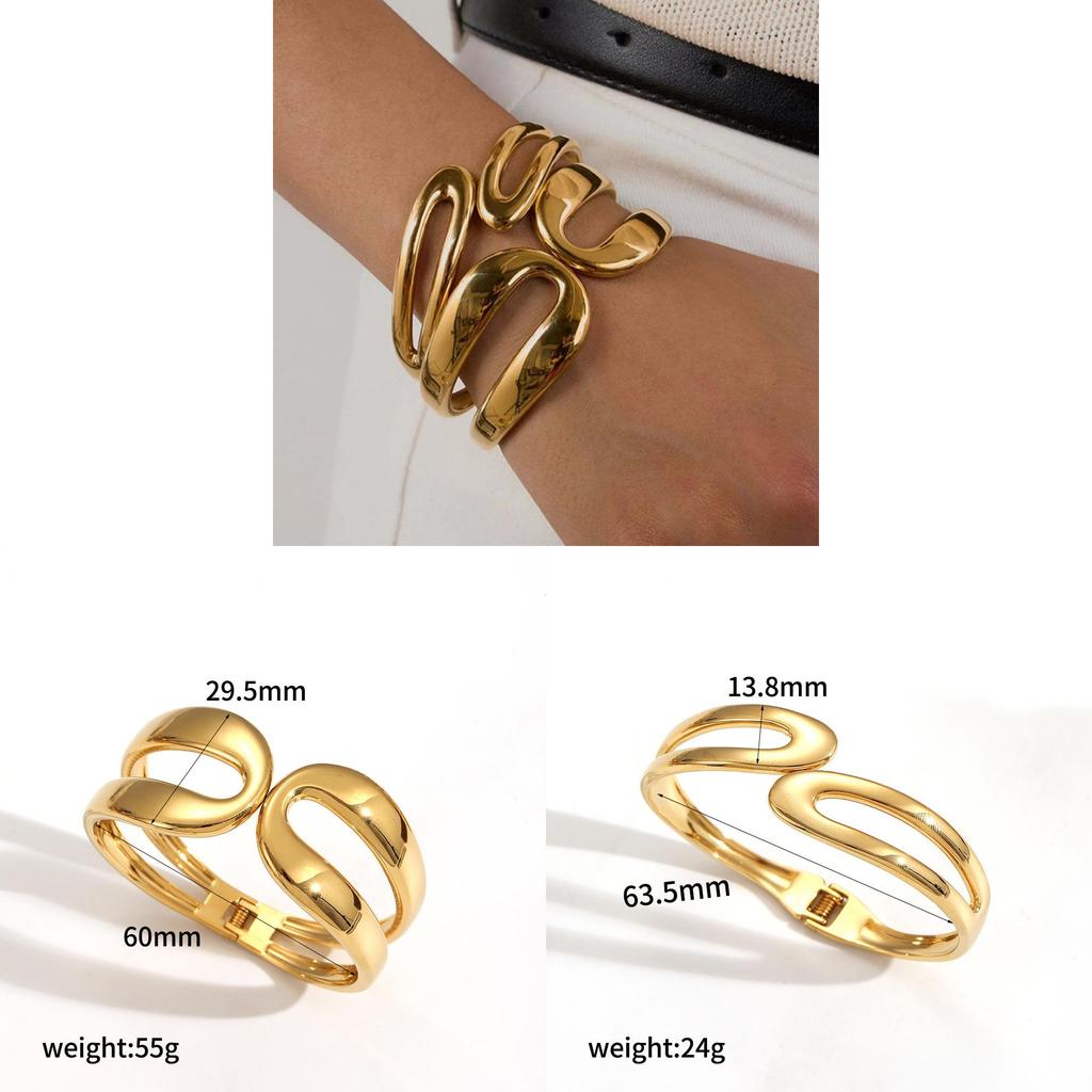Bracciale Aperto in Acciaio Inossidabile per Donna Placcato Oro con Design Geometrico Estate
