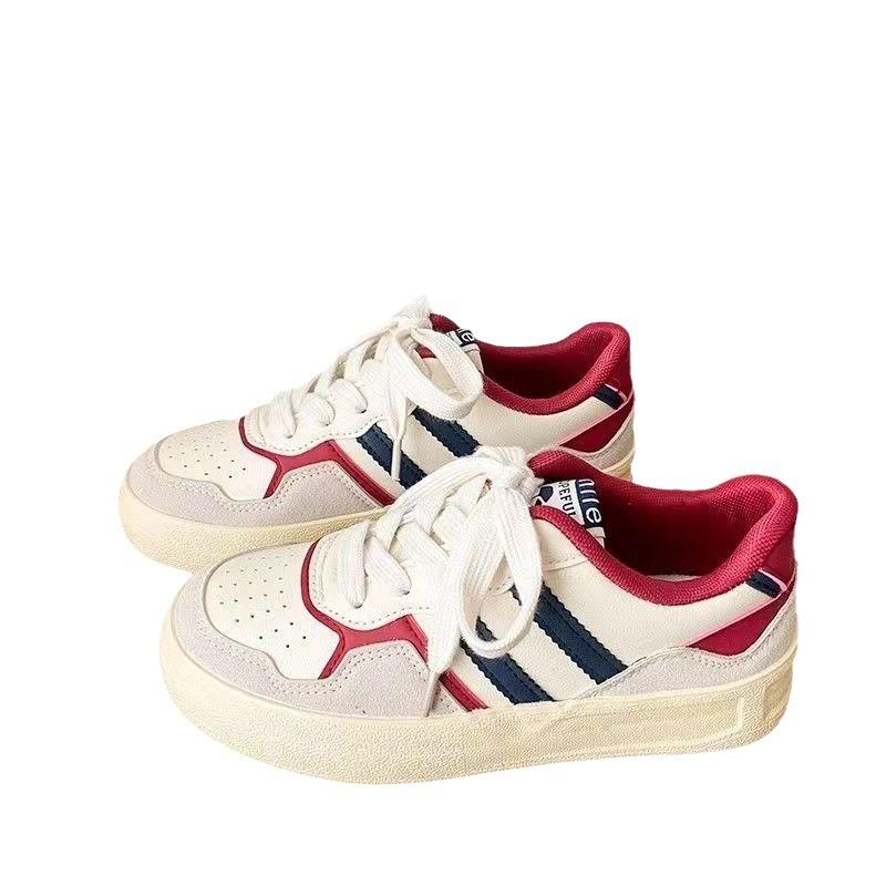 2025 summer new college style breathable leather surface white shoes thick baseplate shoes versatile casual shoes women's shoes sports shoes
