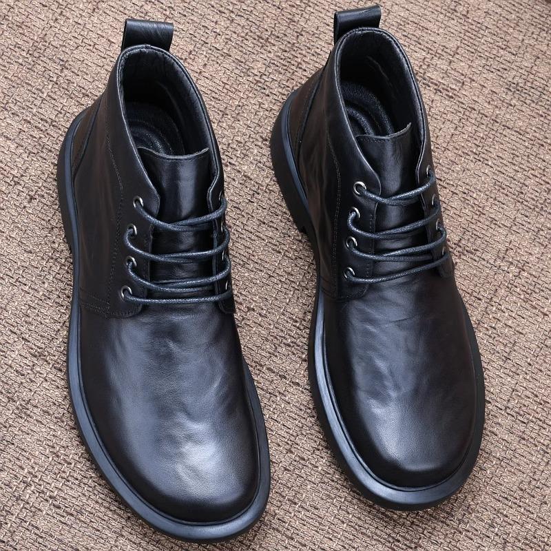 Leather shoes men's autumn lace up men's boots thick soled soft leather casual mid top winter suede boots