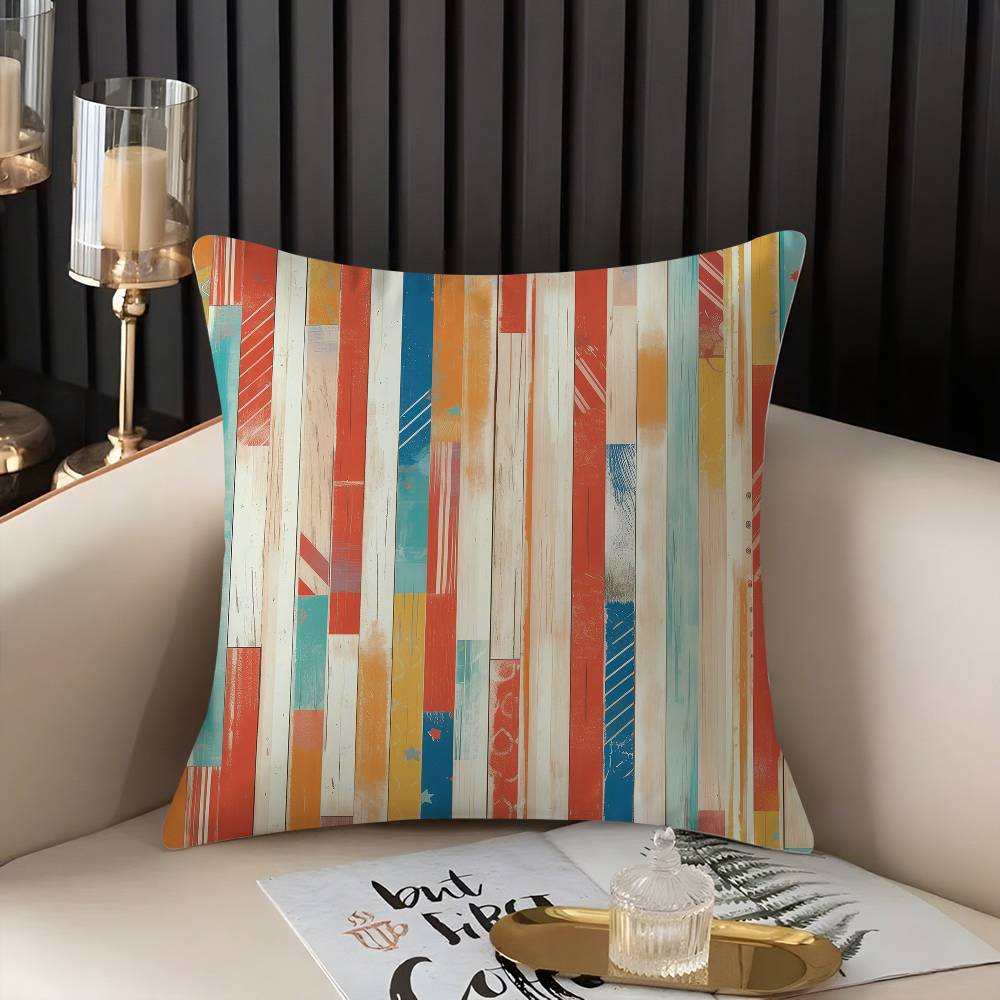 Classic Striped Pillow Case Home Dorm Chair Back Short Plush Double-sided Printing Office Nap Time Cushion Cover
