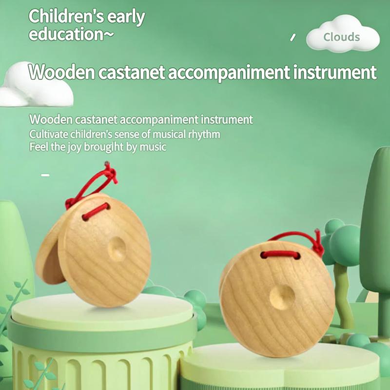 Wooden Castanets Wood Percussion Flamenco Musical Instrument Kids Toddler Toys