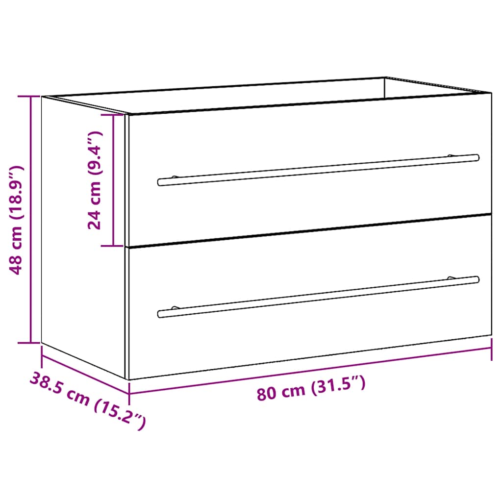 Bathroom Vanity Cabinet with Rustic Wood Look 80 X 38.5 X 48 Cm