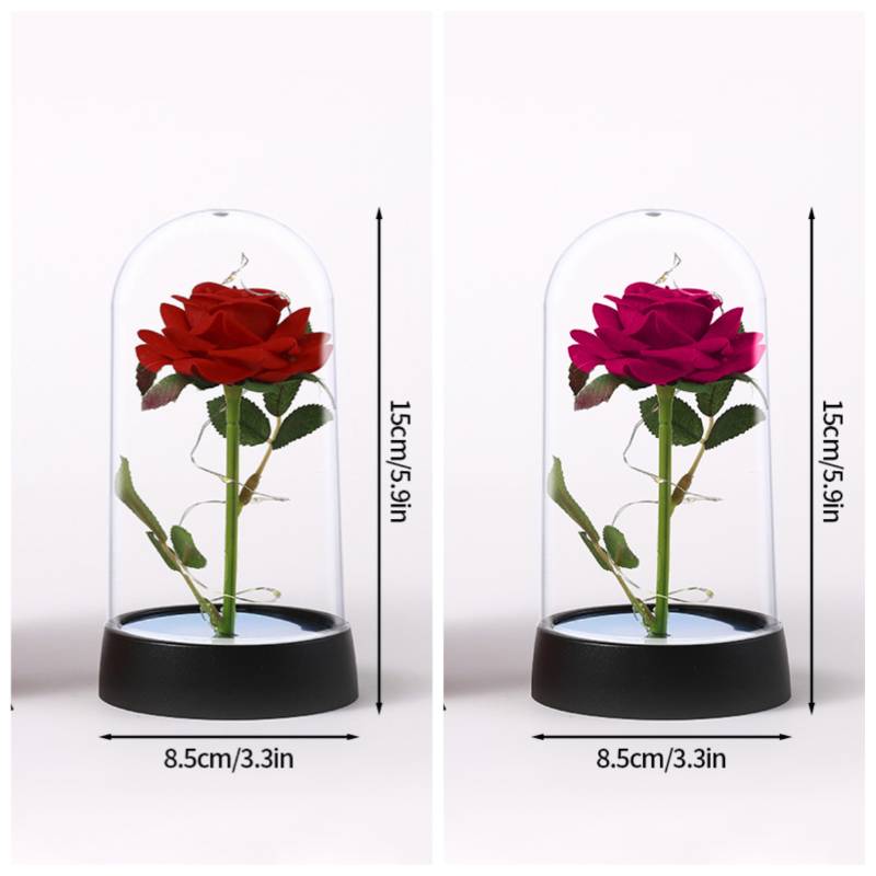 Eternal Rose in Glass Dome Desk Accessorie Artificial Flower Glow LED Roses Flores Eternas Birthday Christmas Gifts Room Decor