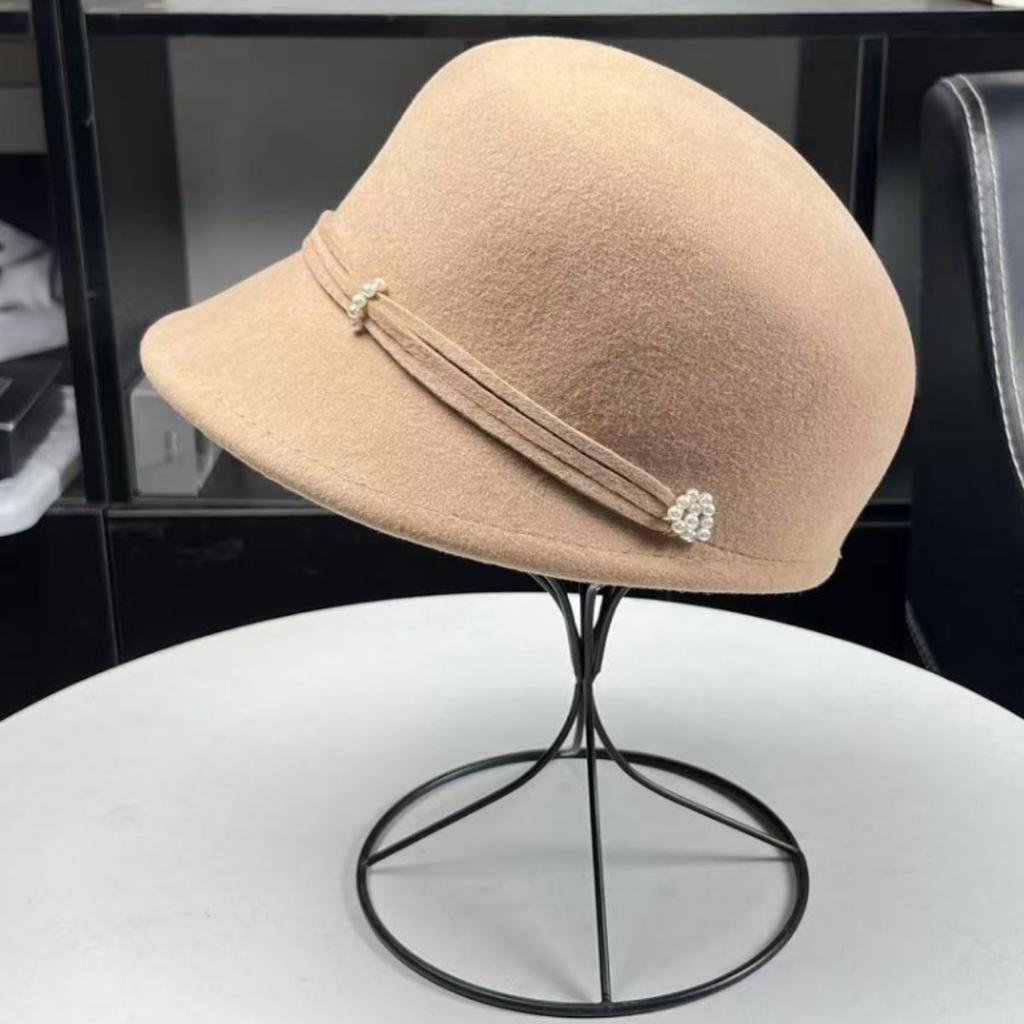French celebrity style autumn and winter imported Australian wool woolen pearl duck tongue beret women's wool equestrian hat newsboy hat