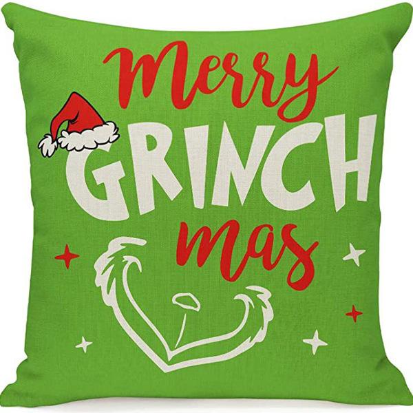 New Funny Designs and Popular Christmas Green Haired Weird Grinch Linen Pillowcase Living Room Bedroom Backrest Cover
