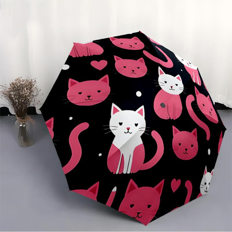 1pc Cat Pattern Automatic Open/Close Umbrella with Windproof, Functional Design, 8-Rib Sturdy Canopy, Durable Ribs143