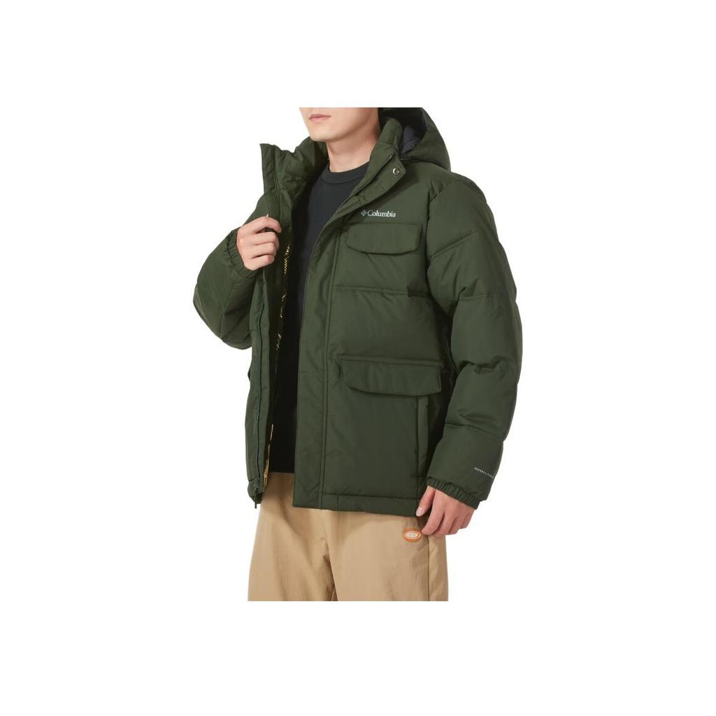 Columbia Landroamer Omni-Heat Outdoor Warm Windproof Hooded Short Cotton Jacket Men Jackets Dark-Green WE4552-366