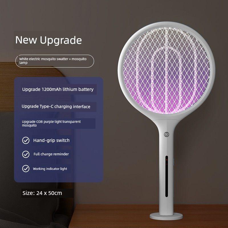 

Swatter Rechargeable Household Mosquito Killer Lamp Automatic Mosquito Attractant Super Powerful Fly Swatter Super Powerful Electric Grid Swatter Home Milky White + Upright Dual-Use Model