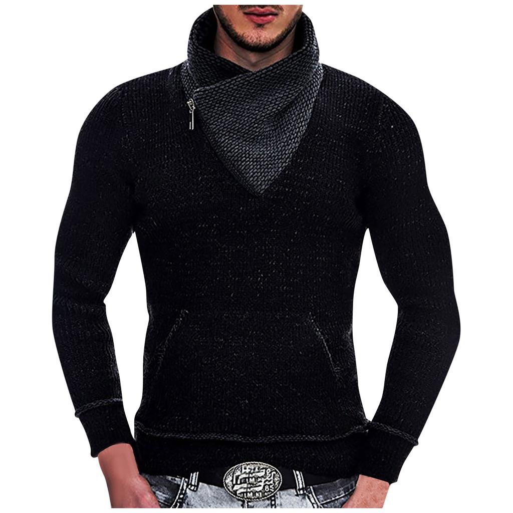 European And American Men's Knitting Pullover Hooded Top Slim Button Sweater