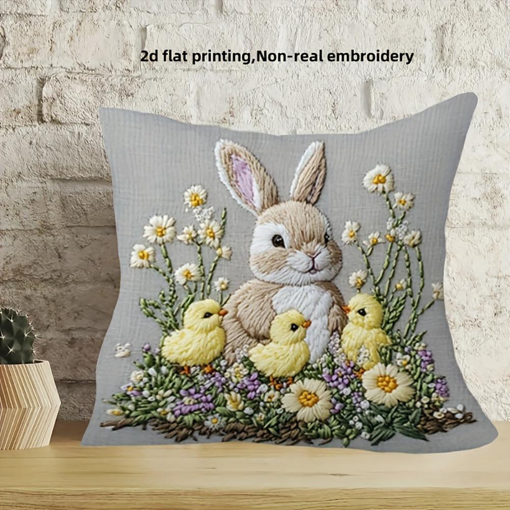 1pc Easter Bunny and Chick Pillowcase, Super Cute 2D Print