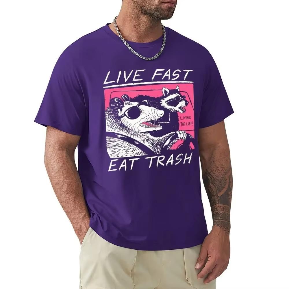 Live Fast_ Eat Trash T Shirt Harajuku Short Sleeve T-shirt 100% Cotton Graphics Tshirt Tops