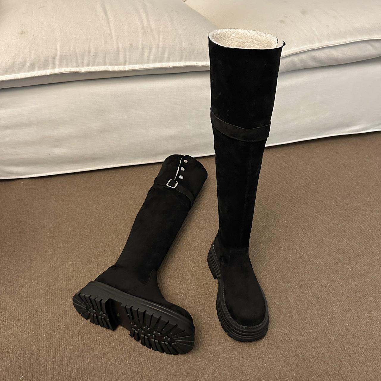 

Ботфорты, утепленные и утолщенные ботинки, женские осенне-зимние ботинки на высоком каблуке 2025, модные и облегающие высокие сапоги-рыцари 37