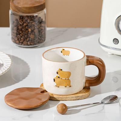 Cute Animal Mug Capybara Ceramic Cup Home Office Drinking Cup Horsepibala Water Cup with Lid Spoon