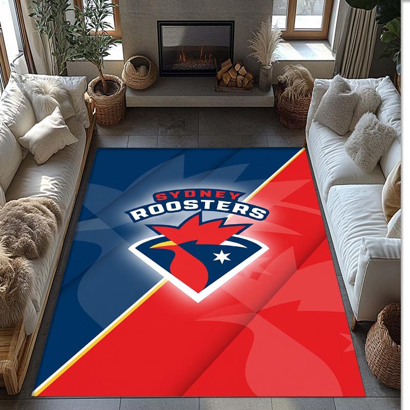 Sydney Roosters Kristall-Samt-Teppich Weich Anti?Rutschfeste Fußmatte Bequemer Wohnzimmer Schlafzimmer Dekor Teppich
