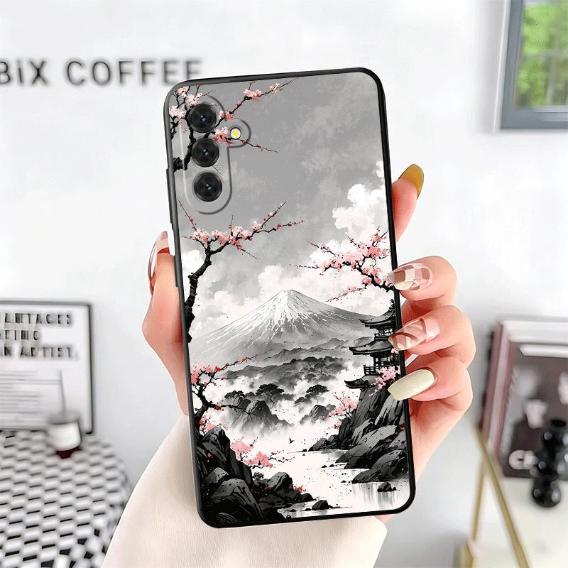 Japanese Pink Cherry Mount Fuji Soft Phone Case for Samsung A17 A37 A57 A16 A26 A36 A56 A15 A25 A35 A55 A14 A24 A34 A54 A13 A23