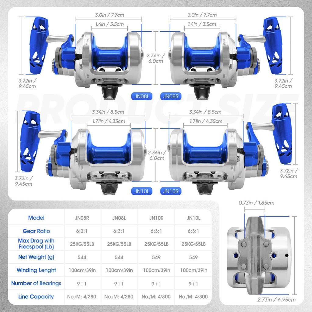 ASHCONFISH Jigging Metal CNC Suitable for Various Fishing Maximum Drag Force Various Model Number Double-Axis Reel, Finish, Scenarios, Wear-Resistant,