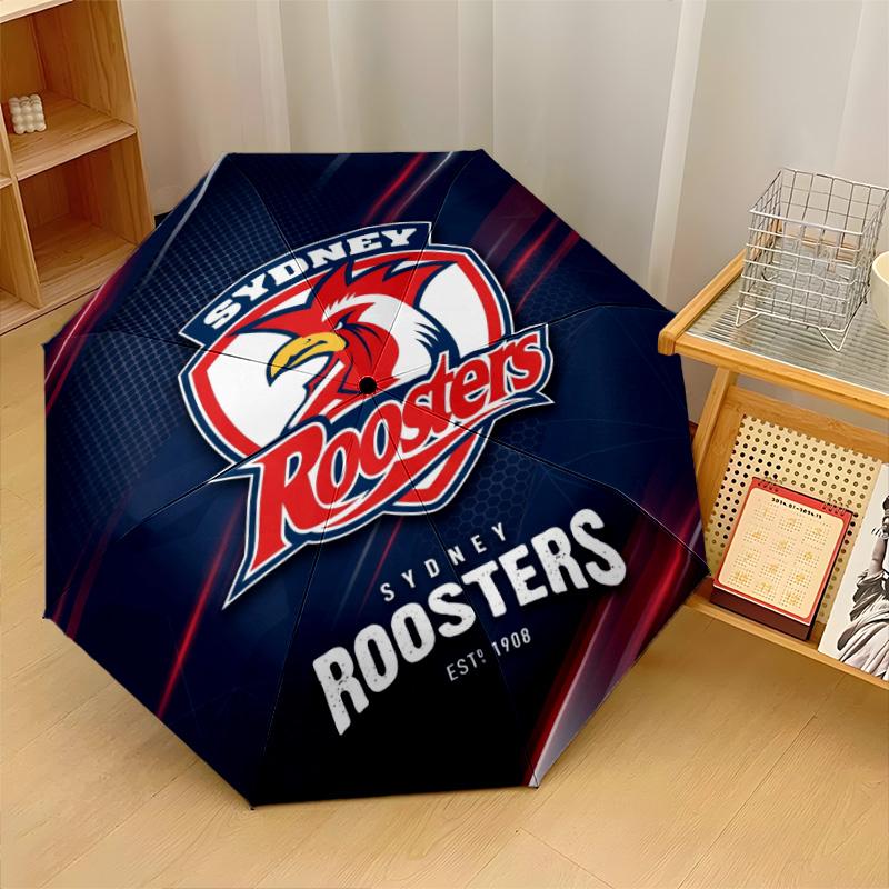 Sydney Roosters Print Auto 8?Ribs Folding Umbrella Wind Resistant Lightweight Automatic Umbrella For Daily Travel