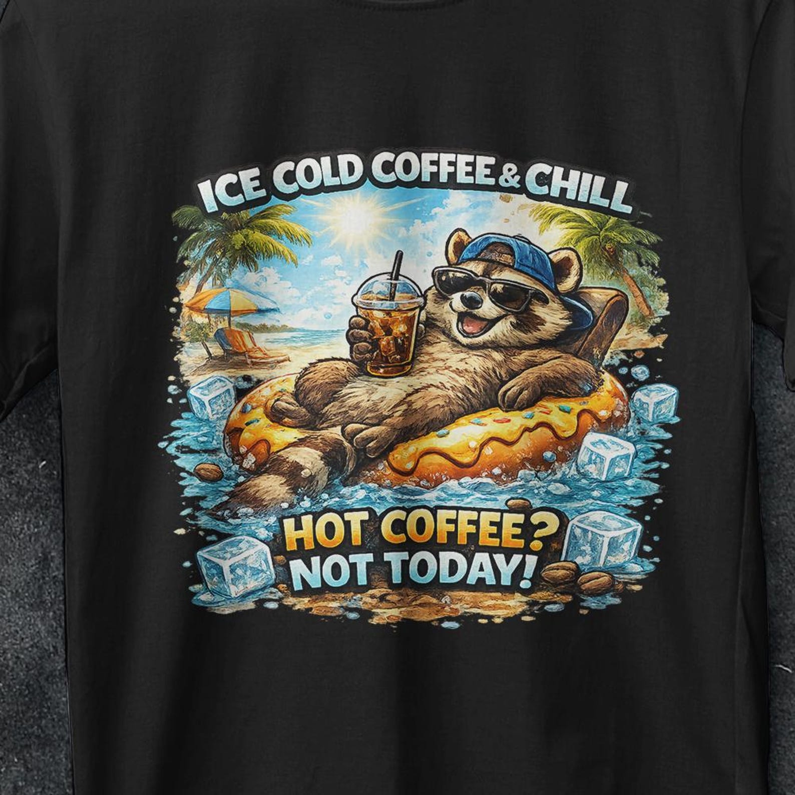 Raccoon Drinking Iced Coffee Shirt, funny, Coffee Lover Shirt, Raccoon Coffee Shirt, Animal Lover Gifts, Iced Coffee Raccoon, Raccon shirt XL