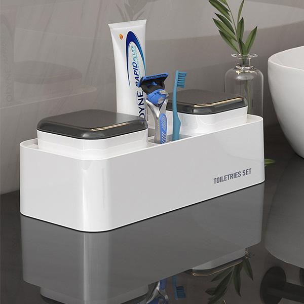 Bathroom Toothbrush Holder and Mouthwash Cup Set with Drainage and Ventilation Holes