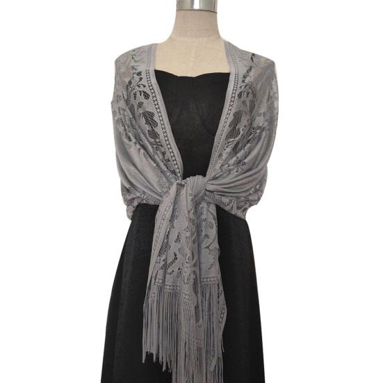 Women Scarf Solid Color Lace Ladies Crochet See Through Bride Shawl Wrap for Wedding