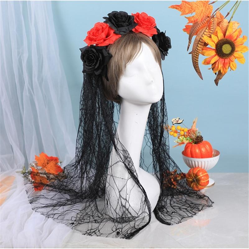 Rosenblüten Kränze Schleier Halloween Zuckerschädel Kostüme Mexikaner Blumen Stirnband Tag der Toten Kopfschmuck Geschenke