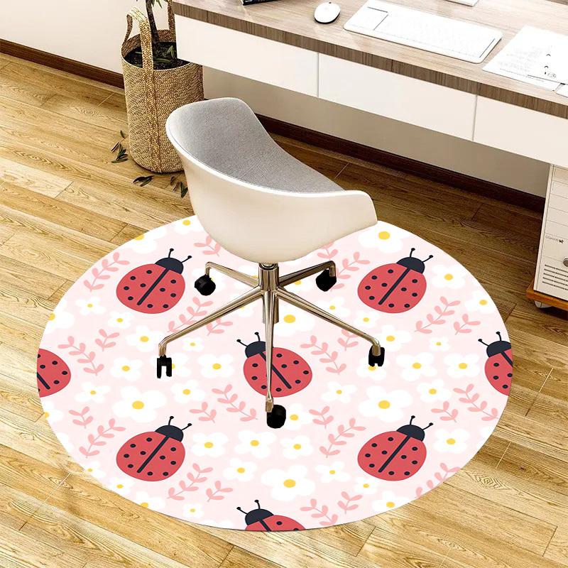 1 peça Tapete Redondo com Padrão Floral Joaninha, Feito de Poliéster, Cadeiras de Escritório, Salas de Estar ou Quartos, um Tapete Legal para a Sala de Estar.ydt26092