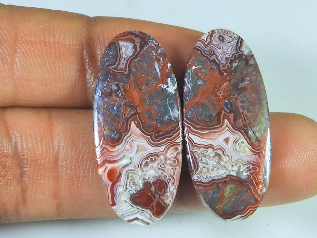 30Cts. AAA Crazy Lace Agate (13X29X02 mm each) Oval Cabochon Matched Pair SK-3060