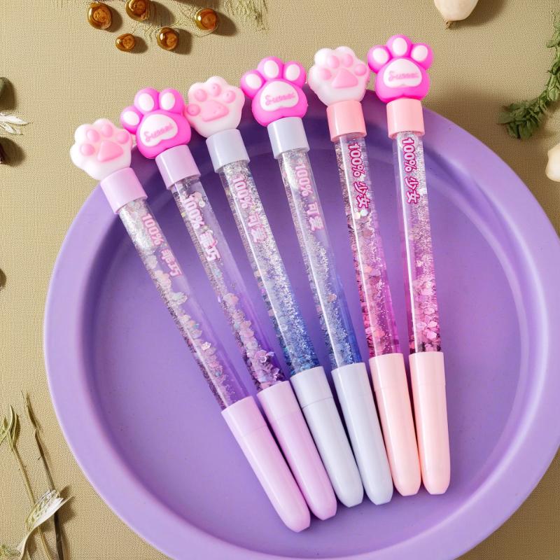 6Pcs Little Fresh Fairy Neutral Pen; Liquid Colorful Quicksand Pen; Black Water-based Pen Student Supplies