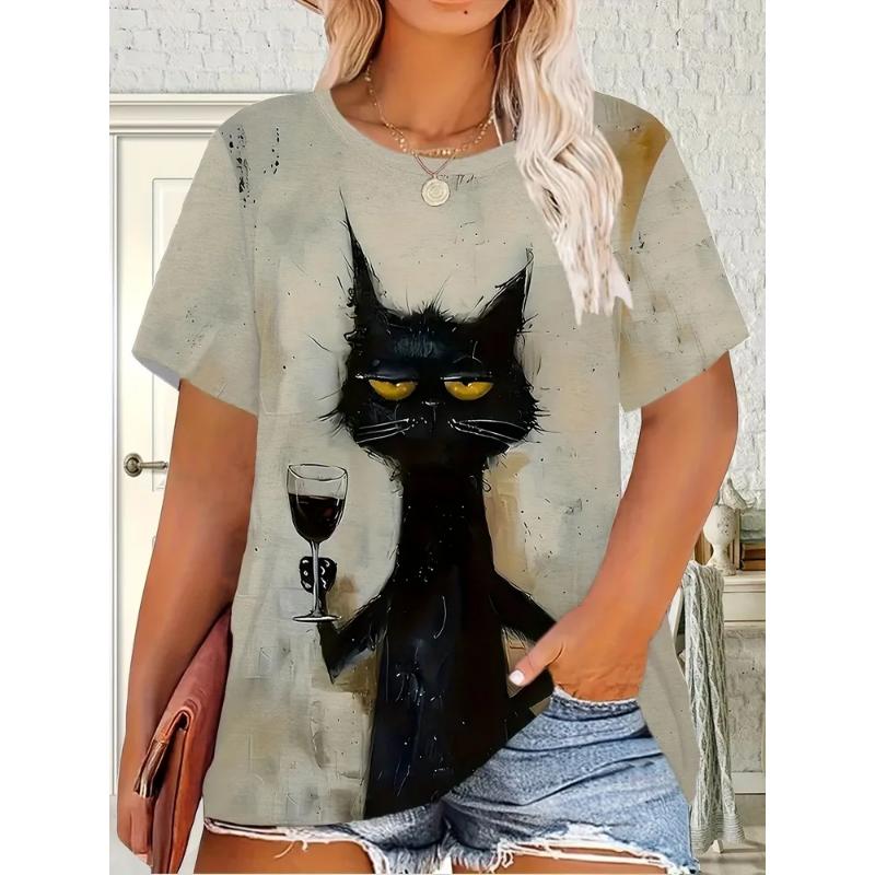 Fashion Women's Crew Neck T-Shirt 3D Color Printing Simple Crew Neck Short Sleeve Loose