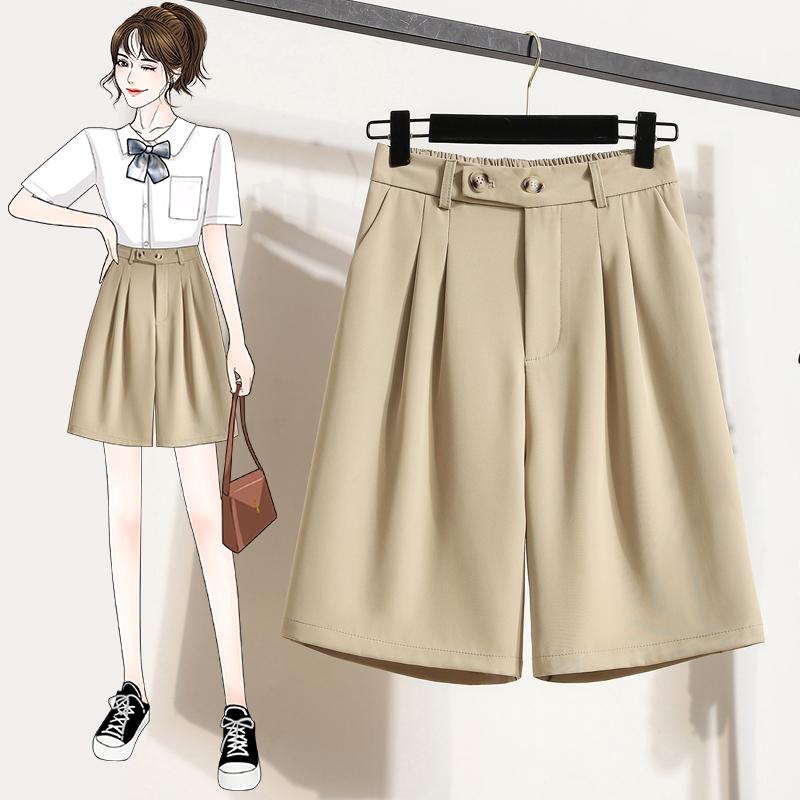 

DIMANAF 2025 Летний стиль Женские шорты Брюки Свободные С высокой талией Базовые брюки Повседневные Женские Однотонные Брюки 2XL бежевый