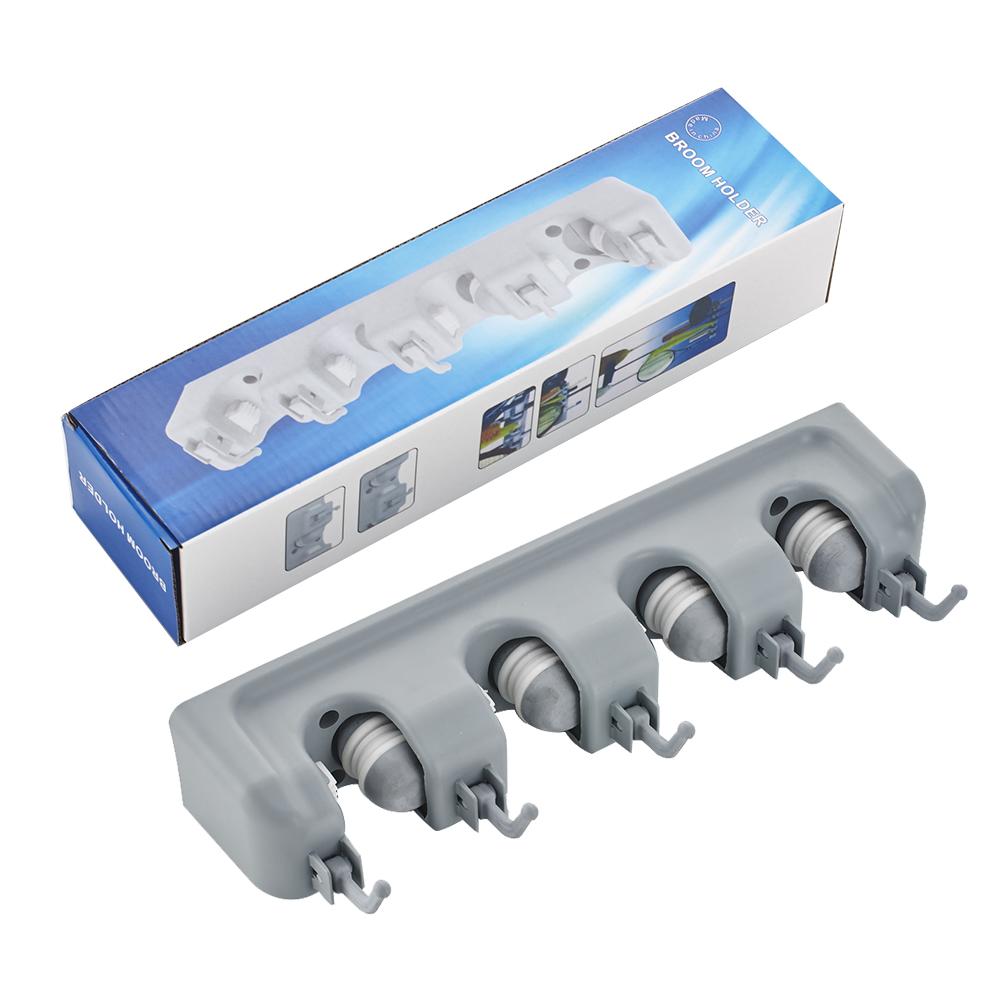 Kitchen Organizer Mop Holder Storage Rack, 3-5 Position Wall Mounted Shelf, for Broom Mops Hanger, ABS Home Organizer