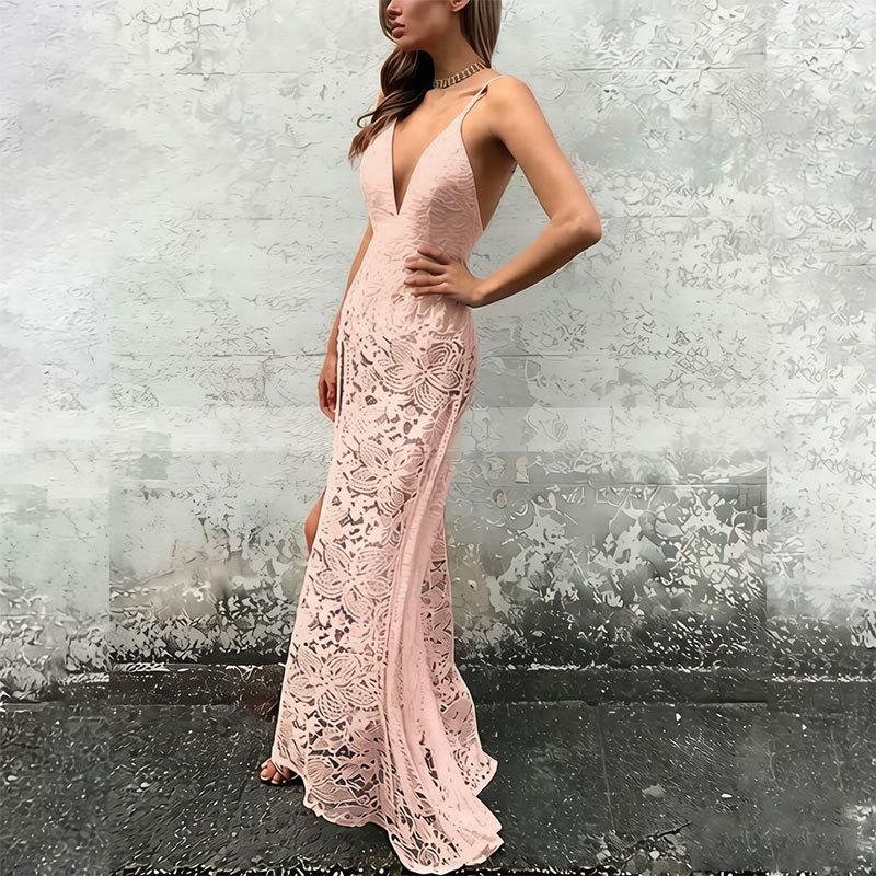French Sexy Elegant Suspender V-neck Halter Lace Dress 2026 European and American Spring and Summer Fashion New Long Dress