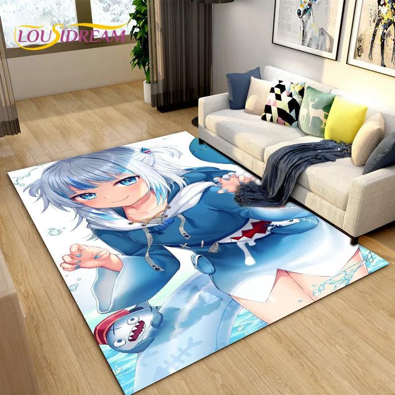 Gawr Gura Hololive Cute Anime Shark Area Rug,Carpet Rug for Living Room Bedroom Sofa Doormat Decoration, Kids Non-slip Floor Mat