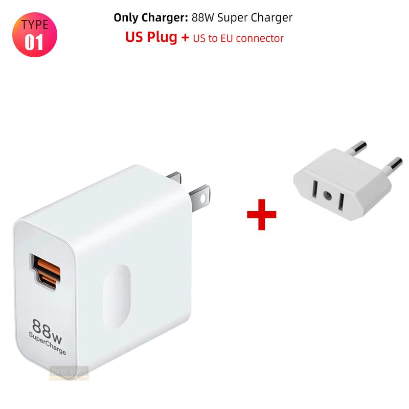 

Для Универсального Быстрого Зарядного Устройства Макс. 88 Вт Поддержка SuperCharge PD QC Быстрая Зарядка Для Mate60 Pro+ P50 Pro Вилка и Кабель ЕС США Великобритания 88W PD White EU