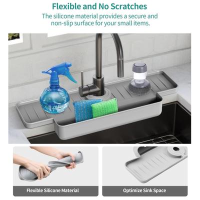 Mit Aufbewahrungsregal Silikon-Spritzschutz hinter der Armatur Verdickter Seifenbürstenhalter Graue Multifunktionale Wasserauffangschale