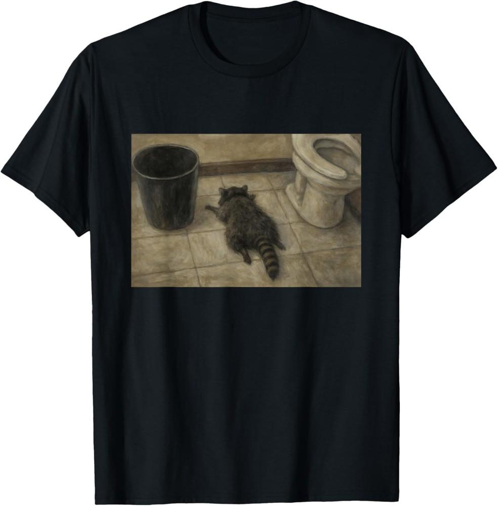 

Funny Vintage Drunk Raccoon Passes Out in Bathroom Meme T-Shirt M