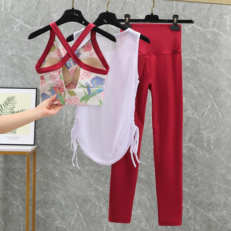 Ruched Yoga Suit Set: Yoga Top, Hip-Lifting High-Waisted Leggings, Fitness Bra