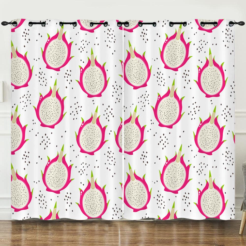 Curtain Cartoon Fruit Dragon Fruit Love 3D Digital Printing Blackout Curtain Punching