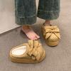 Bowknot Baotou Slippers Winter New Round Toe Suede Platform Sole Non-slip Wear-resistant Warm Cotton Shoes