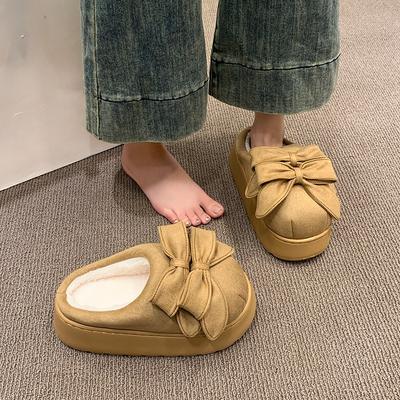 Strikje Baotou Pantoffels Winter Nieuw Ronde Neus Suède Platformzool Antislip Slijtvast Warme Katoenen Schoenen