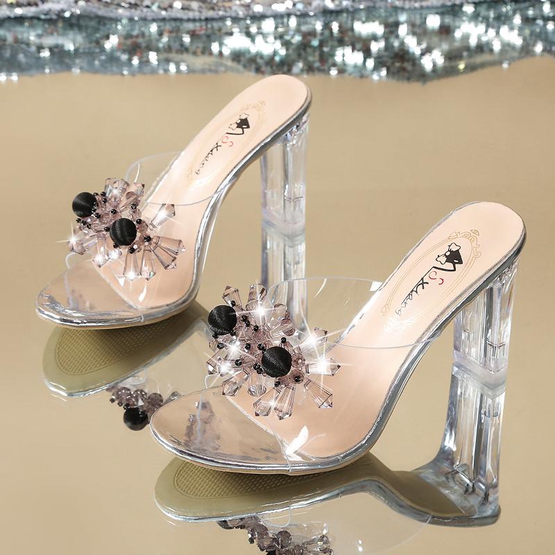 Fashion 2025 New Summer Women s Solid Color Sandals Fashion Transparent High Heel Slippers Women Open Toe Chunky Heels  Women s Sandals 34